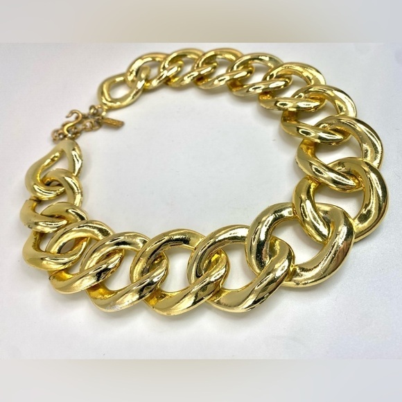 Vintage YSL Yves Saint Laurent Signed Runway Chunky Gold Plated Link Chain - Picture 8 of 11